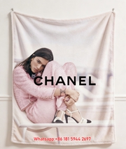 Chanel Pink Tweed Print Flannel Throw Blanket IMG_7179